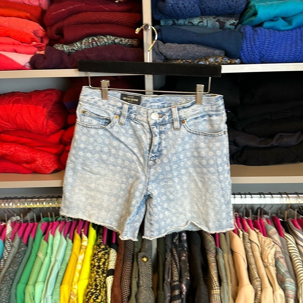 J crew blue and white print jean shorts size 25